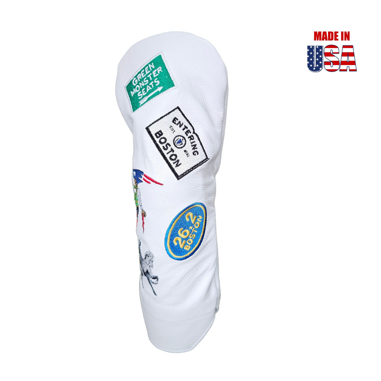 Boston Mural of Iconic Landmarks Embroidered on Fairway White American Leather Headcovers 2 Winstoncollection.com