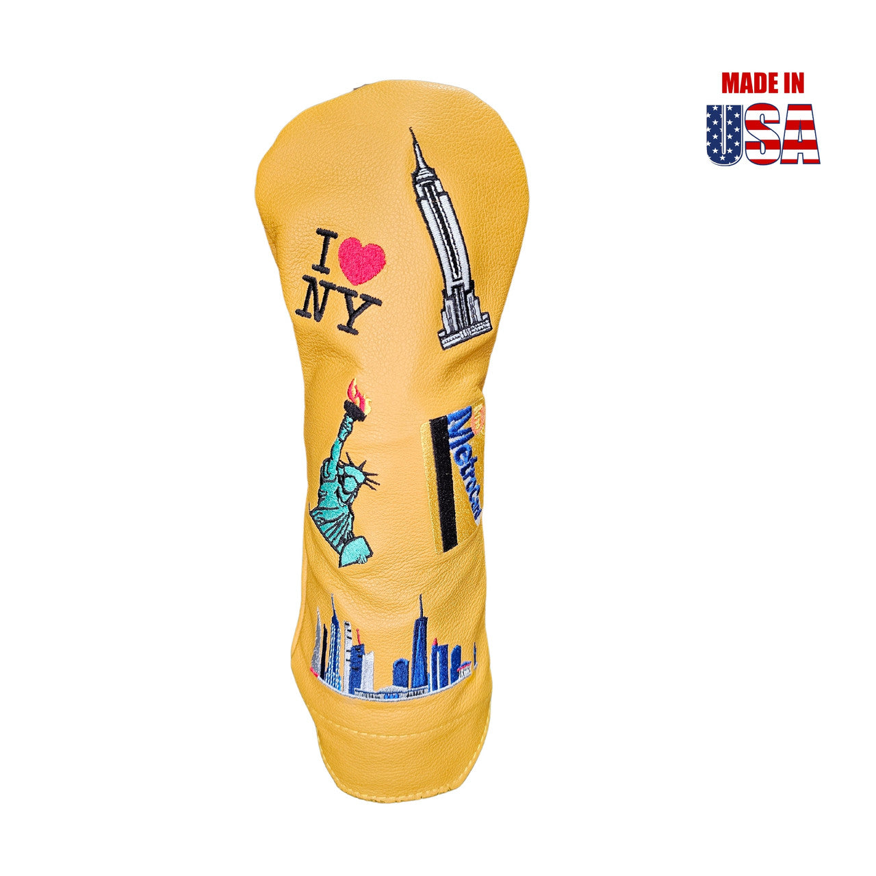Gold American Leather Fairway Headcover, Tribute to New York 9, winstoncollection.com