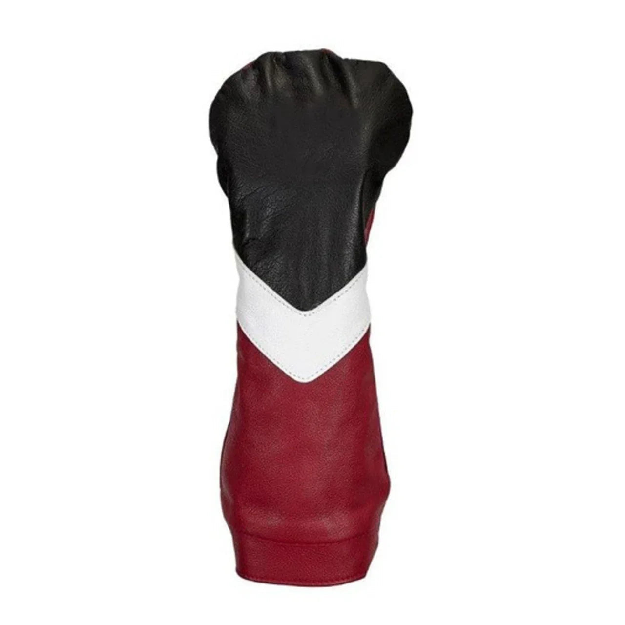 Stymie Stripe Traditional Leather Golf Headcovers - Driver - Black Top, Red Bottom, White V-Stripe, White Back