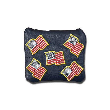 American Flags with Gold Outline Leather Mallet Headcovers