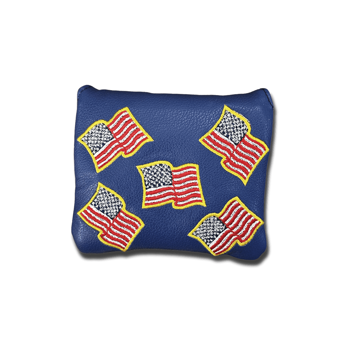 American Flags with Gold Outline Leather Mallet Headcovers - Ocean Blue