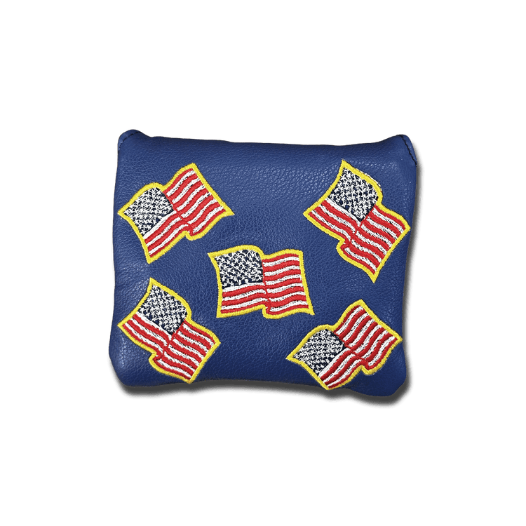 American Flags with Gold Outline Leather Mallet Headcovers - Ocean Blue