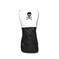 French Seam Skull & Crossbones Leather Golf Headcovers - Driver - White Top-Black Bottom-Black Back