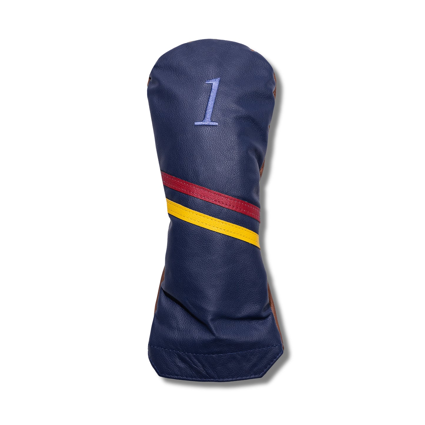 Two Stripe Letters Tradition Leather Headcovers - Driver - Navy / Brown