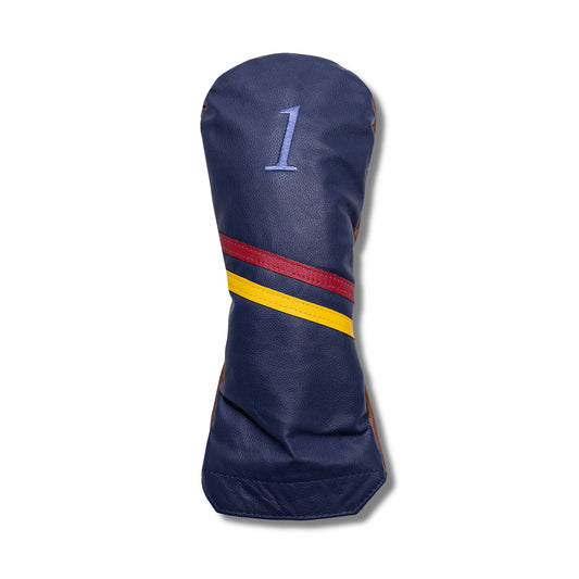 Two Stripe Letters Tradition Leather Headcovers - Driver - Navy / Brown