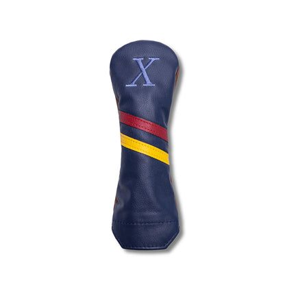 Two Stripe Letters Tradition Leather Headcovers - Hybrid - Navy / Brown