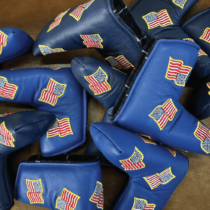 American Flags with Gold Outline Blade Leather Putter Covers