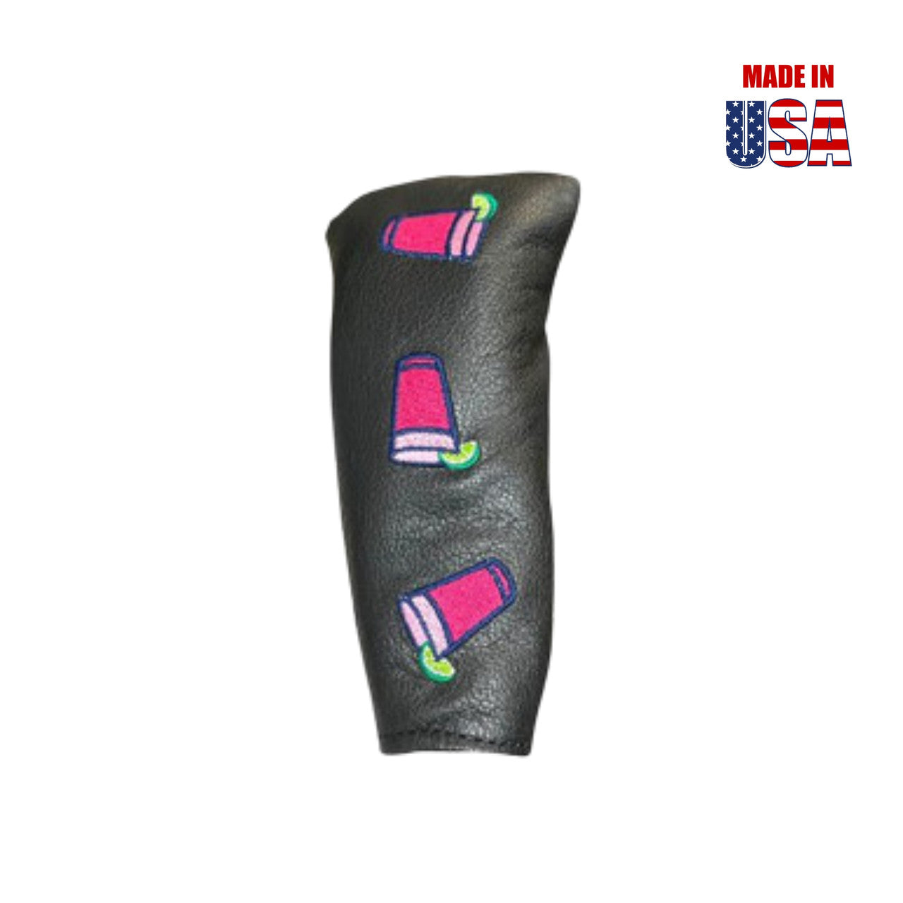 Blade/Boot Style Putter Cover in Black American Leather with Country Club Cocktail Embroidery