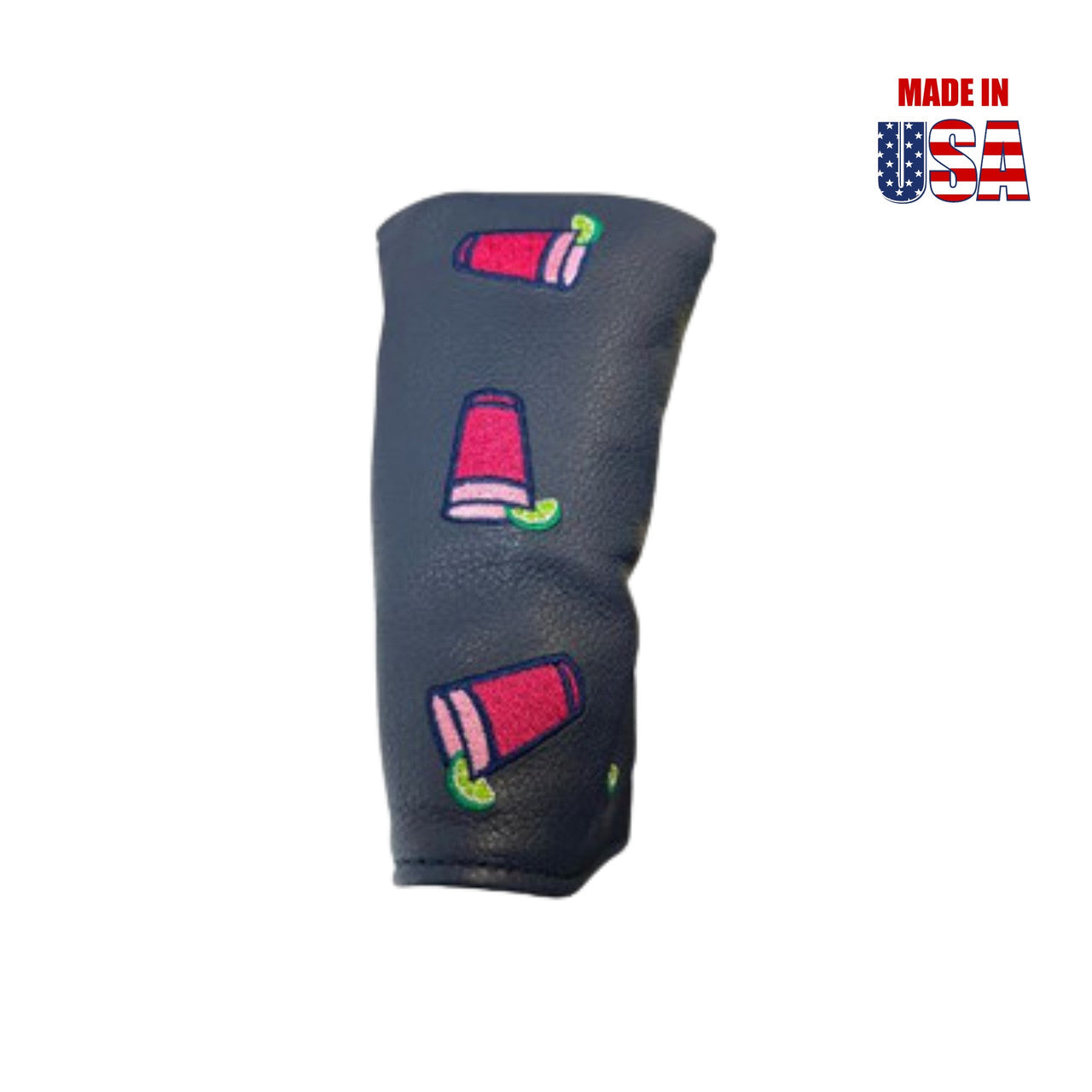 Blade/Boot Style Putter Covers in Navy American Leather with Country Club Cocktail Embroidery