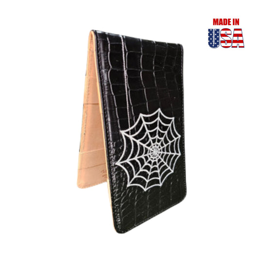 Scorecard Holder & Yardage Book, Red Black Widow and its Web on Black Alligator 	1