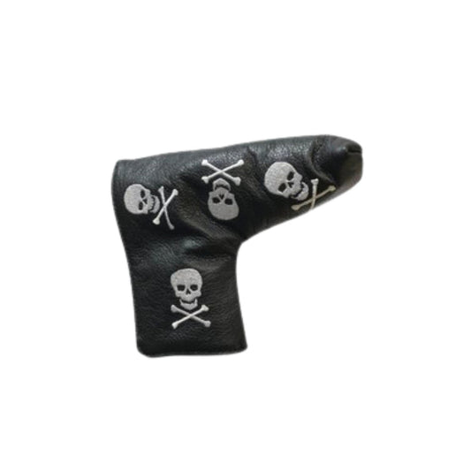 Blade/Boot Style Putter Cover in Black American Leather with Dancing Skull Embroidery
