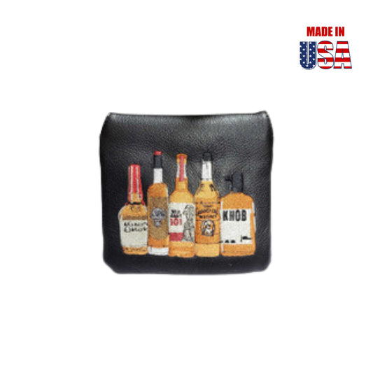 Putter Cover in Black American Leather with Beverage Embroidery