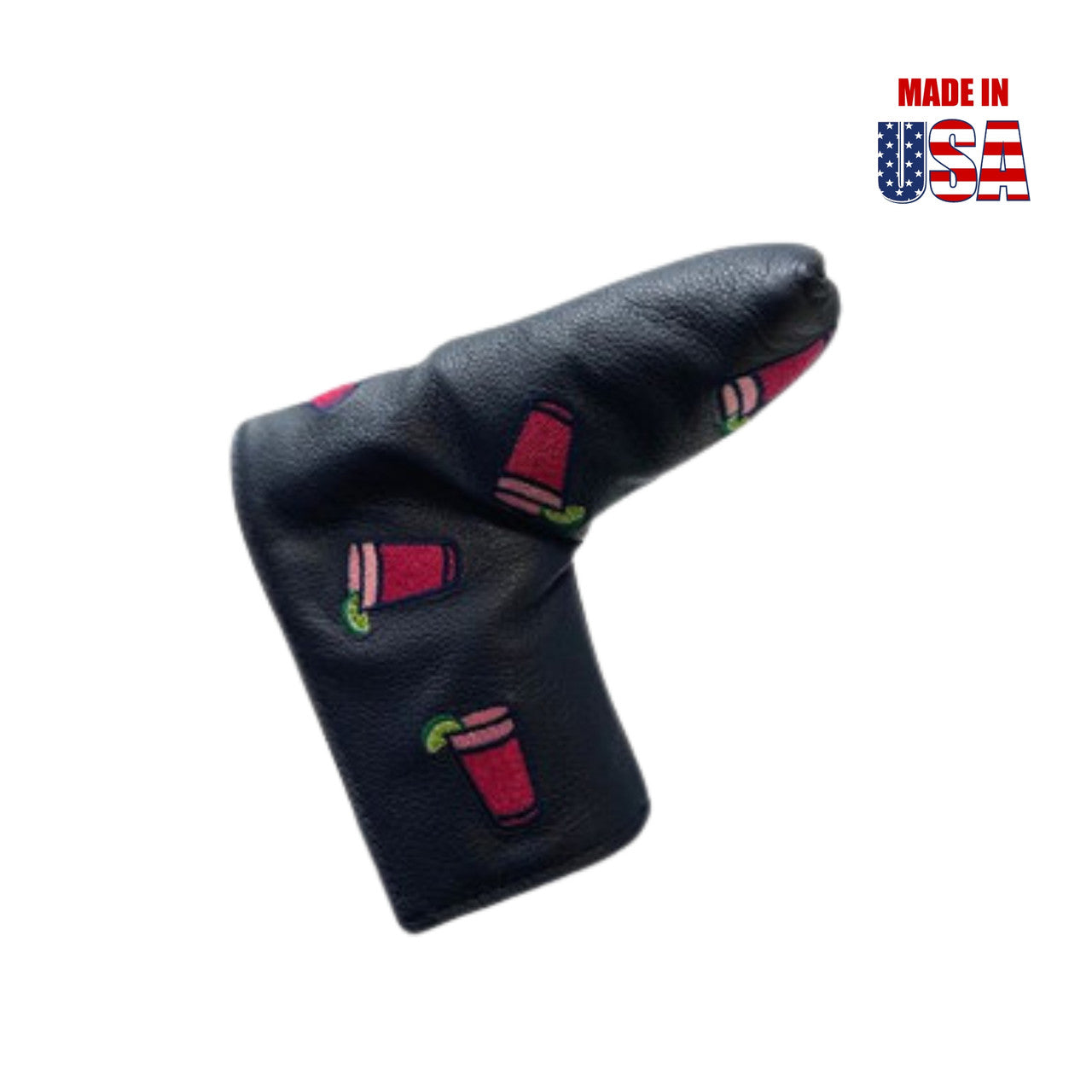 Blade/Boot Style Putter Covers in Navy American Leather with Country Club Cocktail Embroidery