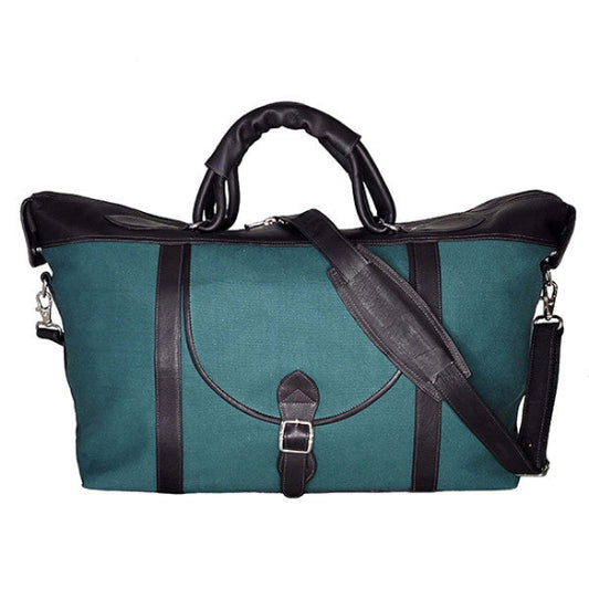 Hermosa Weekender Travel Bag Green Canvas w/Café Colombian Leather Trim