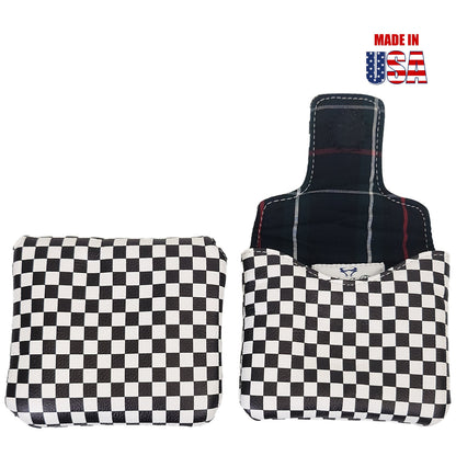 Black and White Checkerboard Leather Universal Mallet Putter Cover