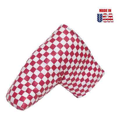 Pink and White Checkerboard Leather Universal Blade Putter Cover