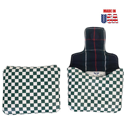 Green and White Checkerboard Leather Universal Mallet Putter Cover