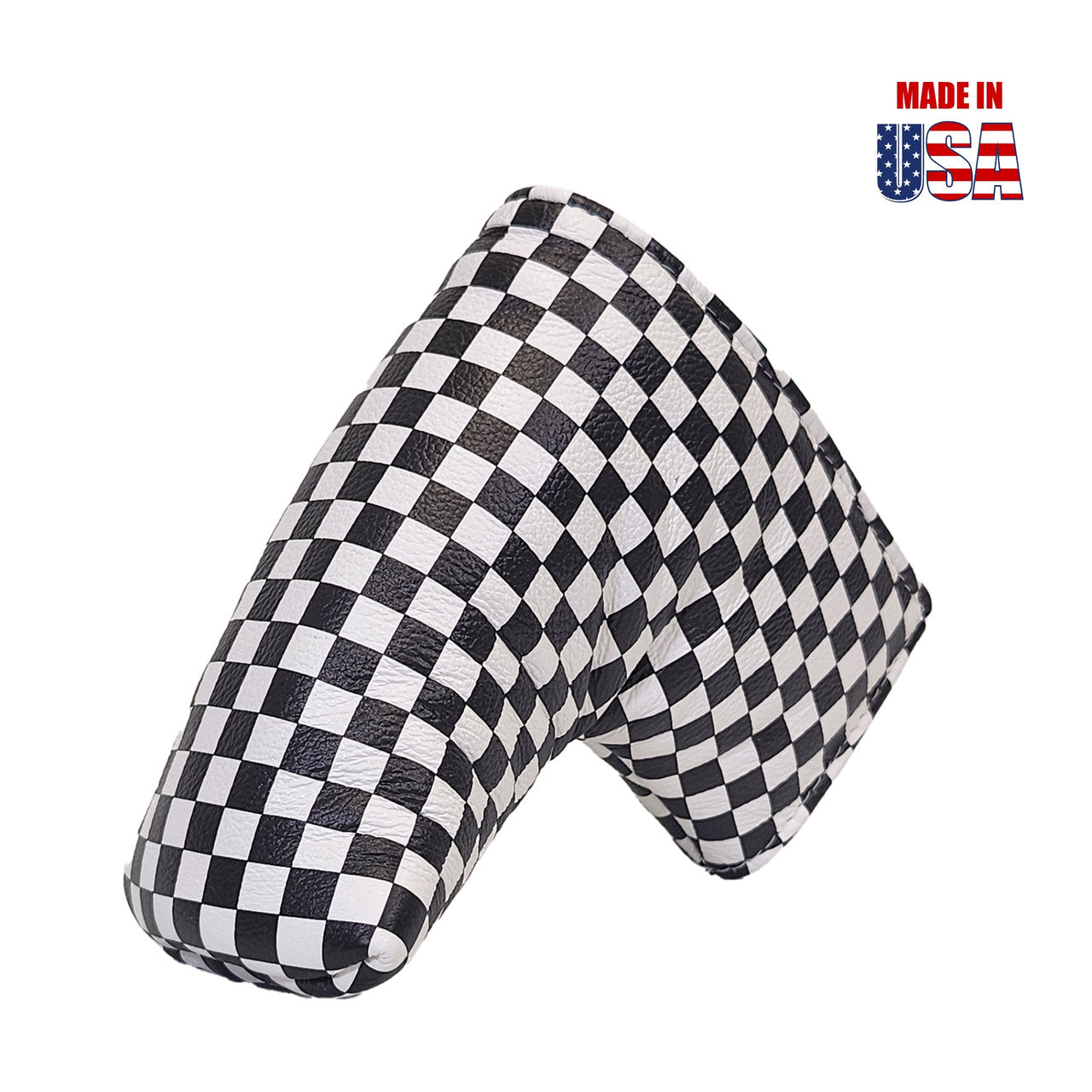 Black and White Checkerboard Leather Universal Blade Putter Cover